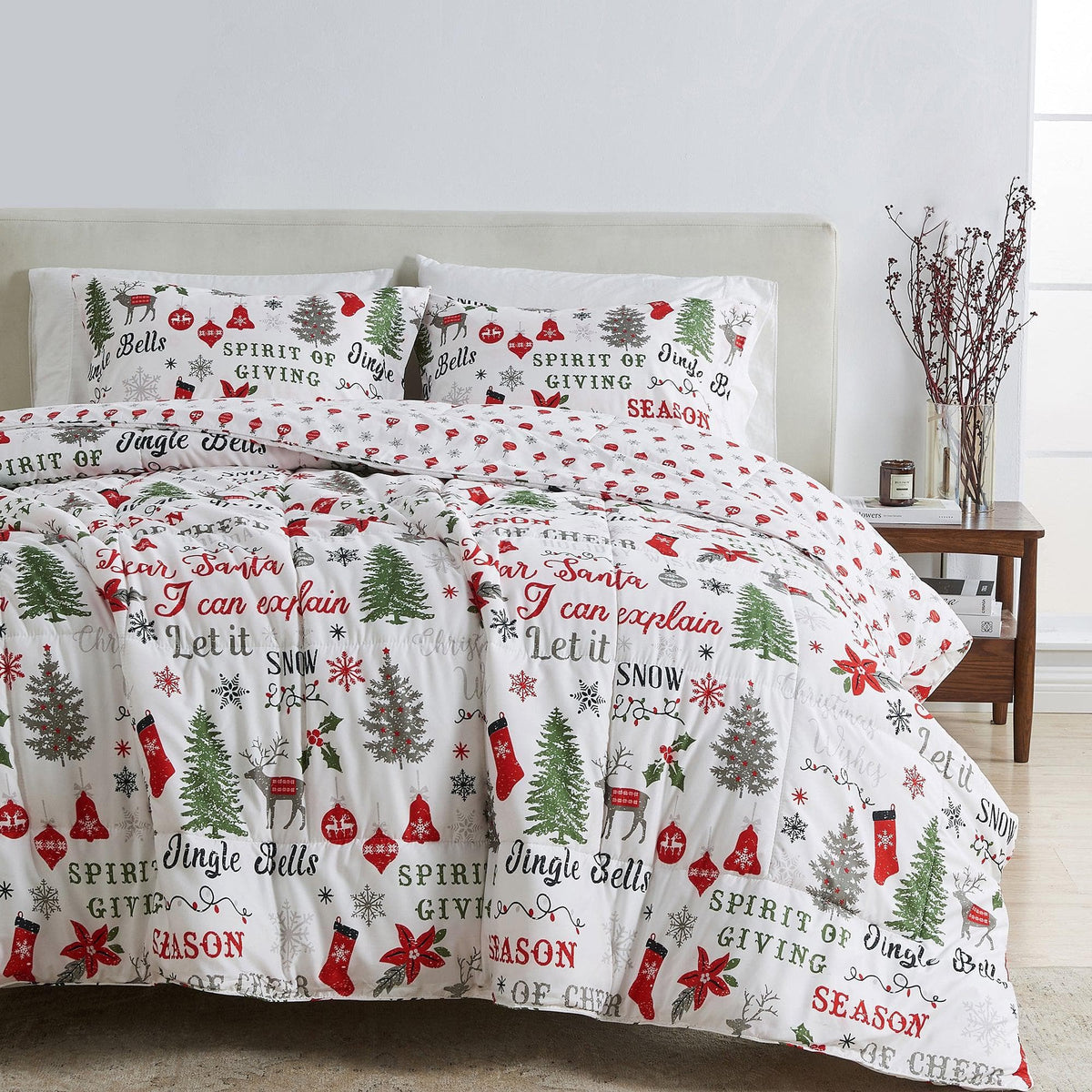 Reversible Christmas Comforter and Sham Set - Holiday / Lodge Odette Collection