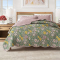 Floral Print & Scalloped Cotton Quilt Set - Gwen Collection